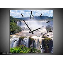 Wandklok op Canvas Waterval | Kleur: Grijs, Groen | F006087C