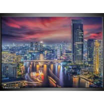 Foto canvas schilderij Wolkenkrabber | Blauw, Rood, Grijs 