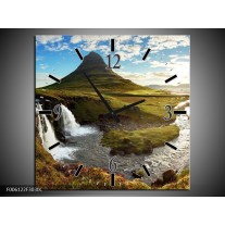 Wandklok op Canvas Waterval | Kleur: Blauw, Bruin | F006122C