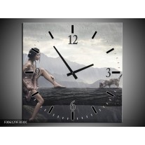 Wandklok op Canvas Vrouw | Kleur: Grijs | F006129C