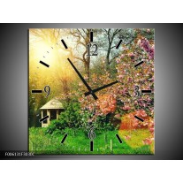 Wandklok op Canvas Natuur | Kleur: Groen, Paars | F006131C