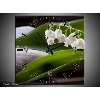 Wandklok op Canvas Bloemen | Kleur: Groen, Wit, Grijs | F006133C