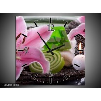 Wandklok op Canvas Spa | Kleur: Roze, Groen | F006140C
