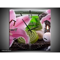 Wandklok op Canvas Spa | Kleur: Roze, Groen | F006140C