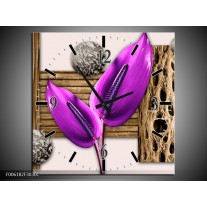 Wandklok op Canvas Modern | Kleur: Paars, Roze, Bruin | F006182C