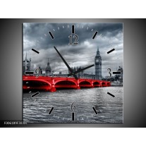 Wandklok op Canvas Brug | Kleur: Rood, Grijs | F006189C