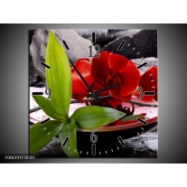 Wandklok op Canvas Orchidee | Kleur: Rood, Groen, Grijs | F006191C