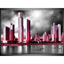 Foto canvas schilderij Wolkenkrabber | Roze, Grijs, 