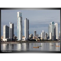 Foto canvas schilderij Wolkenkrabber | Grijs, Blauw 