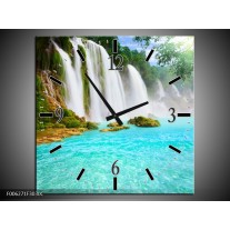 Wandklok op Canvas Waterval | Kleur: Groen, Blauw | F006271C