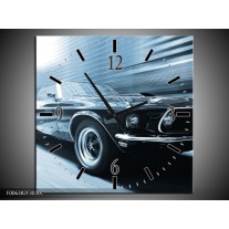 Wandklok Schilderij Auto, Mustang | Blauw, Wit