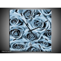 Wandklok Schilderij Bloemen, Roos | Blauw, Grijs