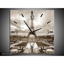 Wandklok Schilderij Parijs, Eiffeltoren | sepia
