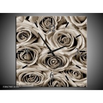 Wandklok Schilderij Bloemen, Roos | sepia