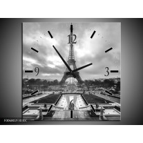 Wandklok Schilderij Parijs, Eiffeltoren | Zwart, Wit, Grijs