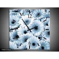 Wandklok Schilderij Gerbera, Bloemen | Blauw, Grijs