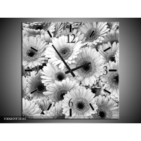 Wandklok Schilderij Gerbera, Bloemen | Zwart, Grijs