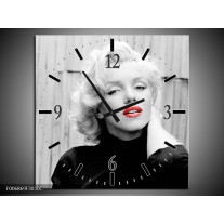 Wandklok Schilderij Marilyn Monroe | Zwart, Wit, Rood