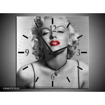 Wandklok Schilderij Marilyn Monroe | Zwart, Wit, Rood