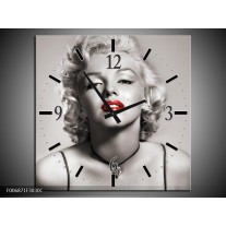 Wandklok Schilderij Marilyn Monroe | Sepia, Rood, Grijs