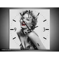 Wandklok Schilderij Marilyn Monroe | Grijs, Wit, Rood