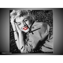 Wandklok Schilderij Marilyn Monroe | Zwart, Wit, Rood