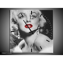 Wandklok Schilderij Marilyn Monroe | Zwart, Wit, Rood