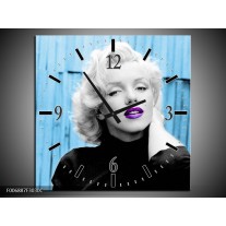 Wandklok Schilderij Marilyn Monroe | Blauw, Zwart, Wit