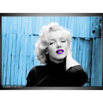 Glas Schilderij Marilyn Monroe | Blauw, Zwart, Wit