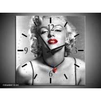 Wandklok Schilderij Marilyn Monroe | Zwart, Grijs, Rood