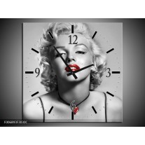 Wandklok Schilderij Marilyn Monroe | Grijs, Zwart, Rood