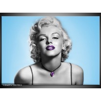 Glas Schilderij Marilyn Monroe | Grijs, Blauw, Paars