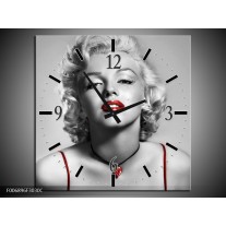 Wandklok Schilderij Marilyn Monroe | Grijs, Rood, Zwart