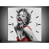 Wandklok Schilderij Marilyn Monroe | Grijs, Rood, Zwart