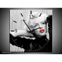 Wandklok Schilderij Marilyn Monroe | Grijs, Zwart, Rood