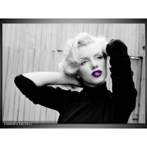 Glas Schilderij Marilyn Monroe | Grijs, Zwart, Paars