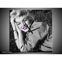 Wandklok Schilderij Marilyn Monroe | Grijs, Zwart, Paars