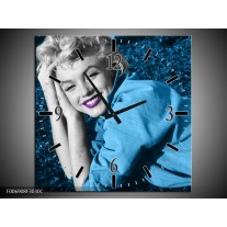 Wandklok Schilderij Marilyn Monroe | Blauw, Paars, Grijs