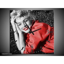 Wandklok Schilderij Marilyn Monroe | Zwart, Rood, Grijs