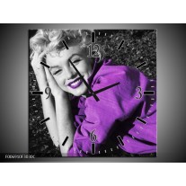 Wandklok Schilderij Marilyn Monroe | Zwart, Grijs, Paars