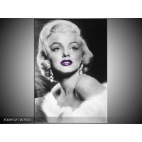 Glas Schilderij Marilyn Monroe | Zwart, Grijs, Paars