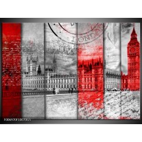 Glas Schilderij Engeland, London | Grijs, Rood, Zwart