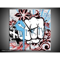 Wandklok Schilderij Popart | Grijs, Blauw, Rood