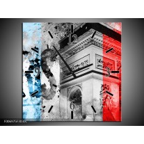 Wandklok Schilderij Parijs, Steden | Blauw, Rood, Grijs