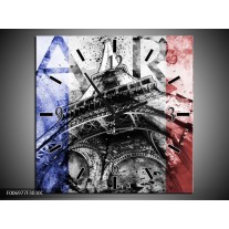 Wandklok Schilderij Parijs, Eiffeltoren | Blauw, Rood, Zwart
