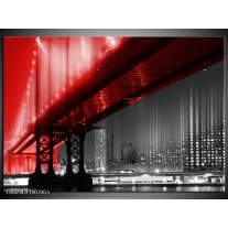 Glas Schilderij Steden, Brug | Zwart, Wit, Rood