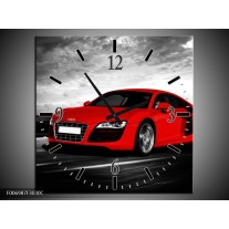 Wandklok Schilderij Audi, Auto | Zwart, Grijs, Rood