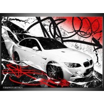 Glas Schilderij Auto, BMW | Wit, Rood, Zwart