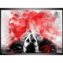 Glas Schilderij Vrouw, Kunst | Rood, Grijs, Wit