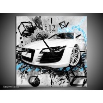 Wandklok Schilderij Auto, Audi | Wit, Blauw, Zwart